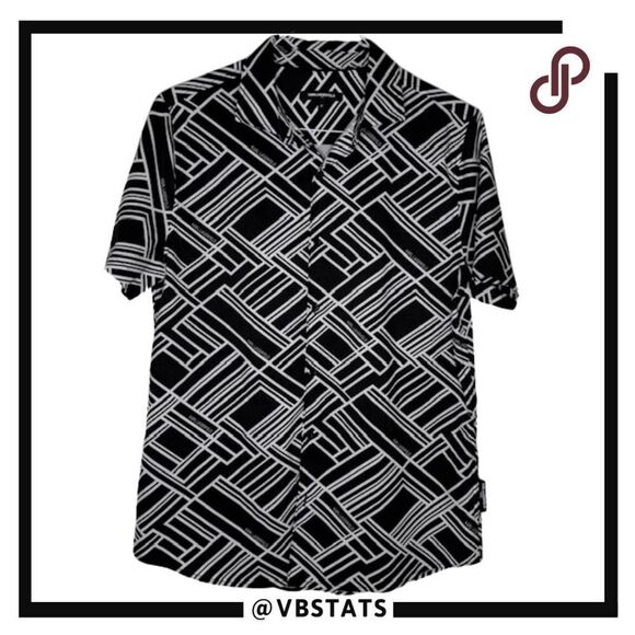 Karl Lagerfeld Men's Geometric Button Down Shirt Black White Size Medium - Picture 1 of 8